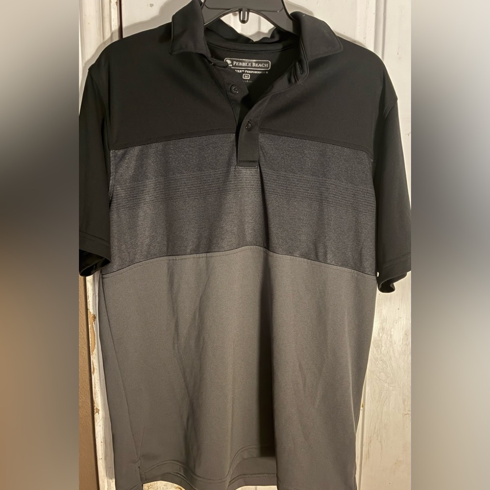 Pebble Beach Men's Two-Tone Black and Gray Panel Polo golf shirt size medium
